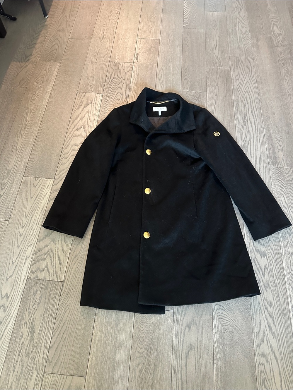 Escada Black Pea Coat with Gold Buttons